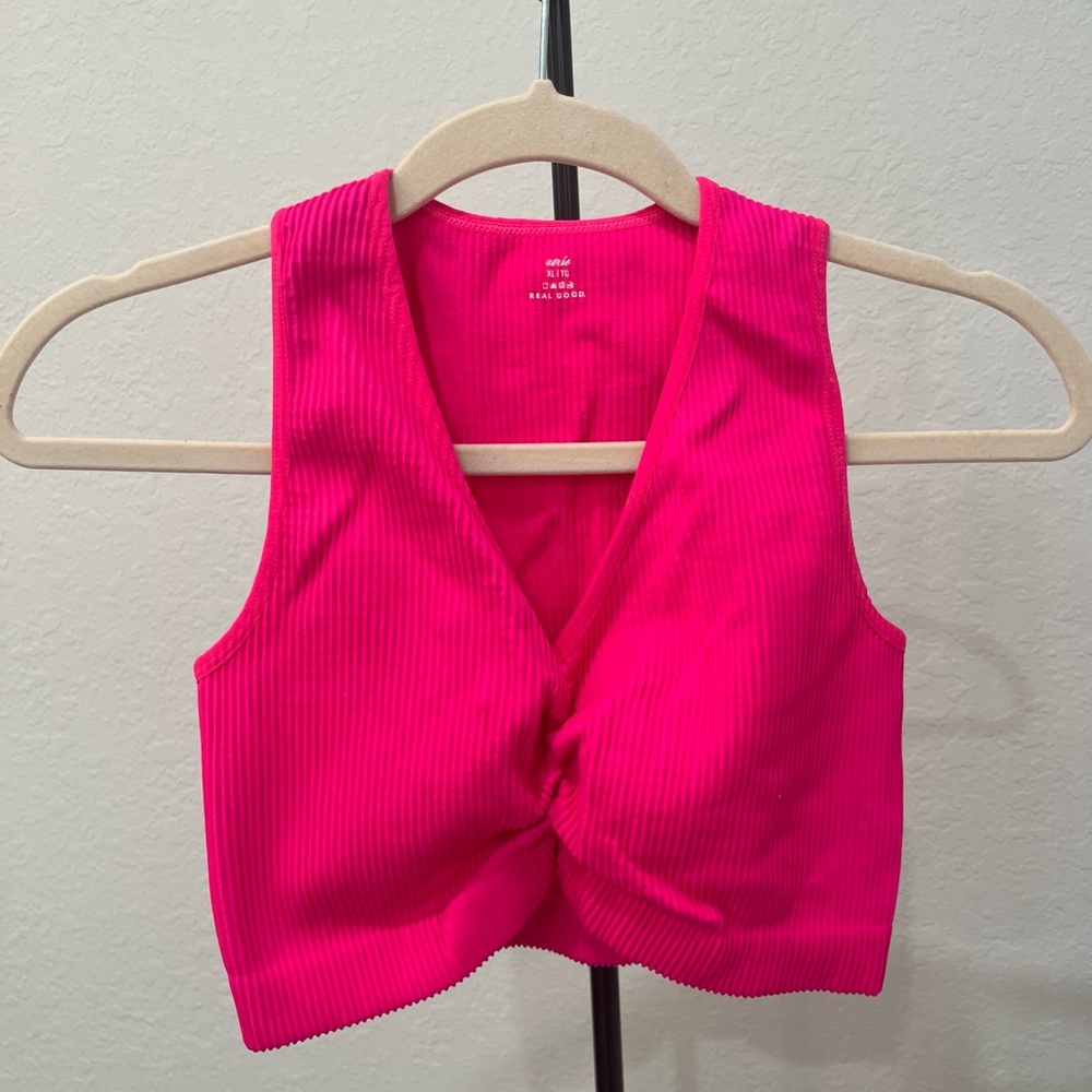 Aerie Hot Pink Twist-Front Crop Top